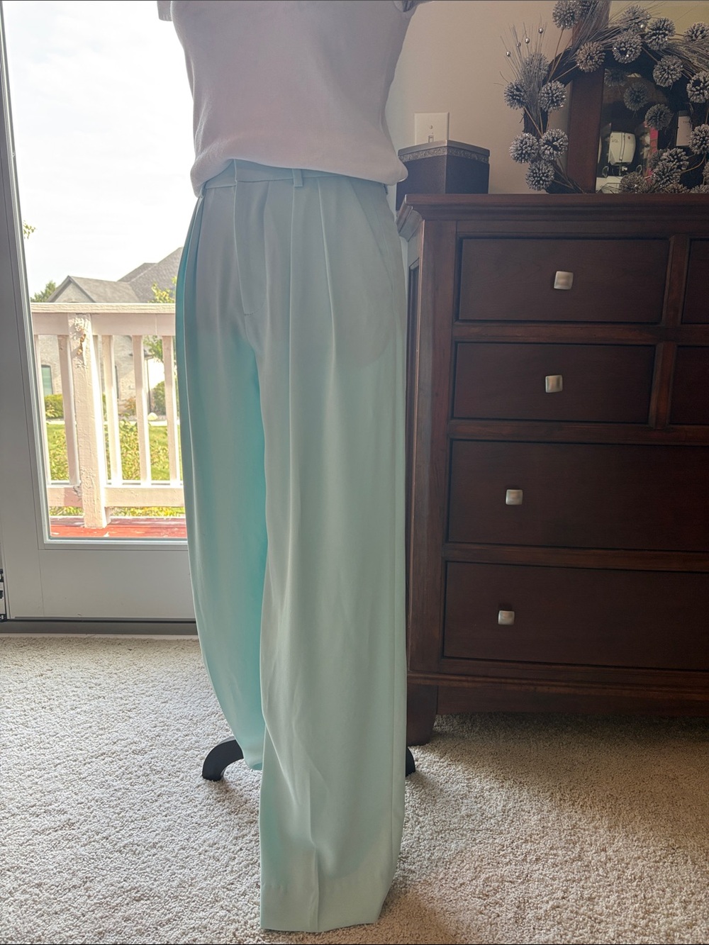 NWT Alice + Olivia Mint Green Pleated Wide Leg Trousers Pants Sz 0